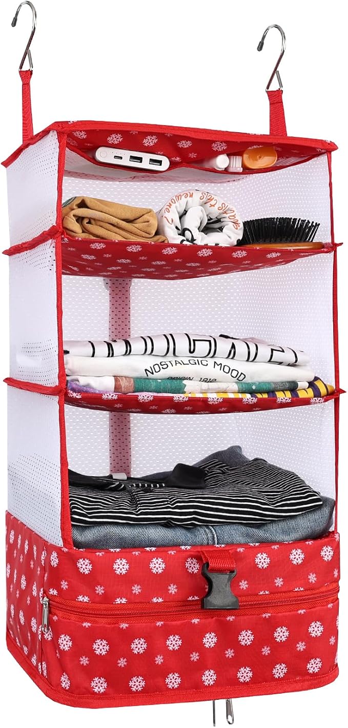 Surblue Hanging Closet Storage Bag Collapsible 3-Shelf Washable Oxford Fabric with 2 Hooks (L 11.41 * 11.41 * 19.68in, Snow) by SURBLUE