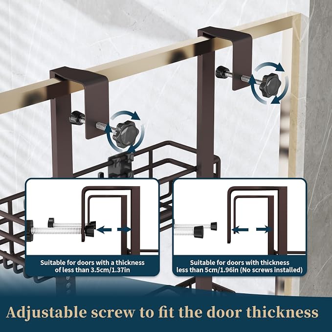 Consumest Over The Door Shower Caddy - 5 Tier Adjustable Shower Organizer Hanging with 2 Toothbrush Holders & 4 Hooks, Rustproof Organizer Shelf, Storage Rack for Bathroom, Bronze - Image 6