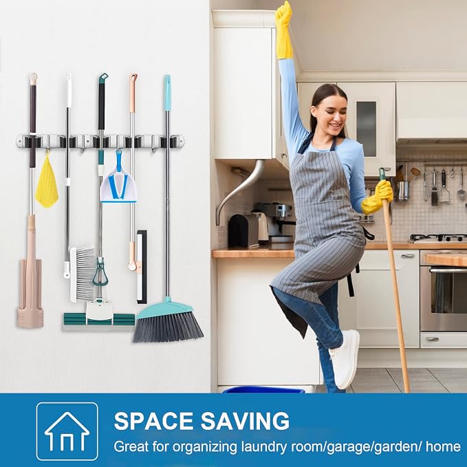 IMILLET Broom Holder Wall Mount Stainless Steel Mop Organizer - Image 5
