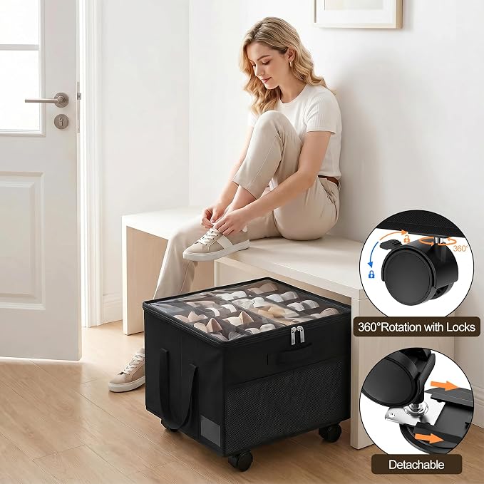 Large Shoe Organizer for Closet, 16 Pairs Shoe Storage Box Black - Image 4