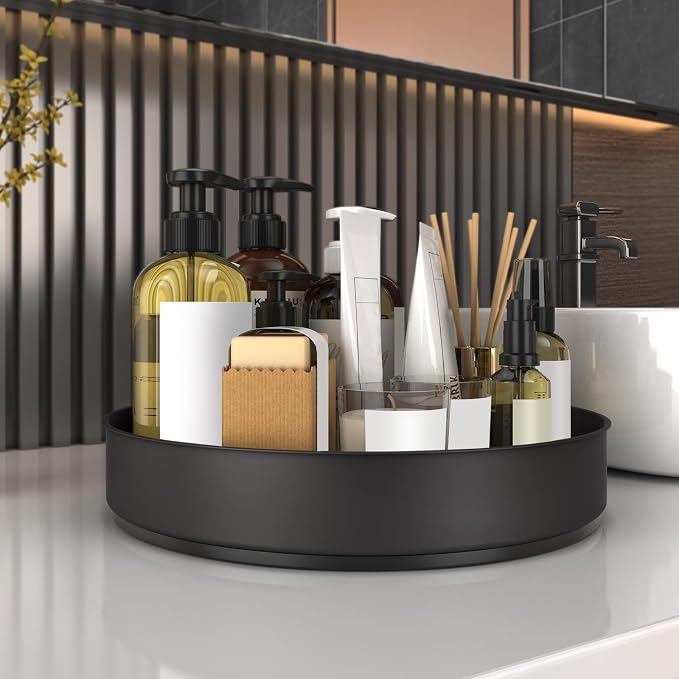 VAEHOLD Lazy Susan Stainless Steel Spice Rack Turntable for Pantry Cabinet - Decorative Trays Storage Containers Organizer for Kitchen Cabinet, Snacks, Bathroom (7 1/2 inches) (7 1/2'' Black) - Image 6
