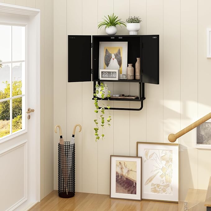 RUSTOWN Fluted Bathroom Wall Cabinet with 2 Doors, 3-Tier Medicine Cabinet - Image 9