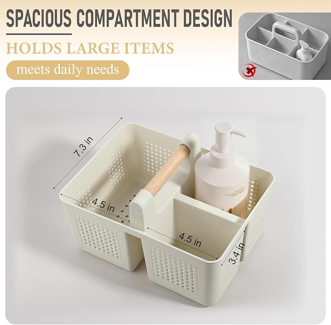 JiatuA Portable Shower Caddy Basket Plastic Caddy Organizer Small Beige - Image 2