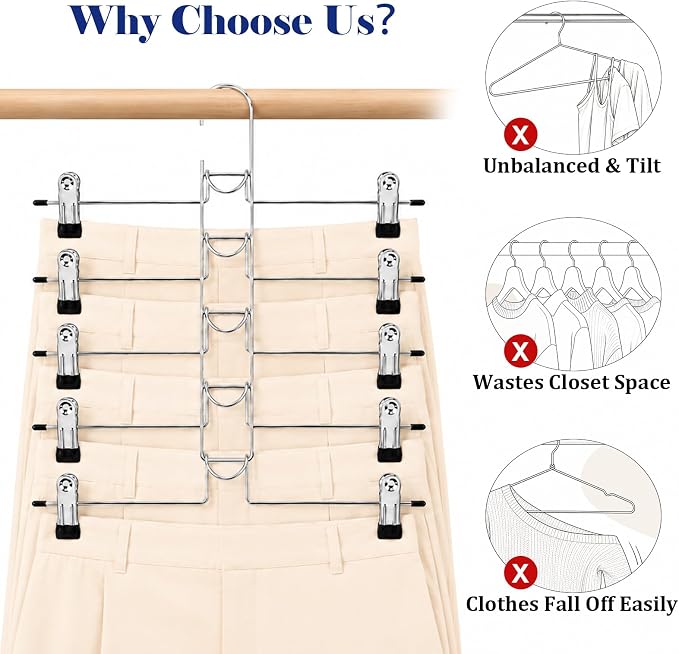 Pants & Skirt Hangers with Clips,4 Pack Space Saving Closet Organizer-5 Tiers Detachable Skirt Hangers with Adjustable Non-Slip Clips,Metal Multi-Layer Hangers for Jeans, Pants Skirts (4, Black) - Image 3
