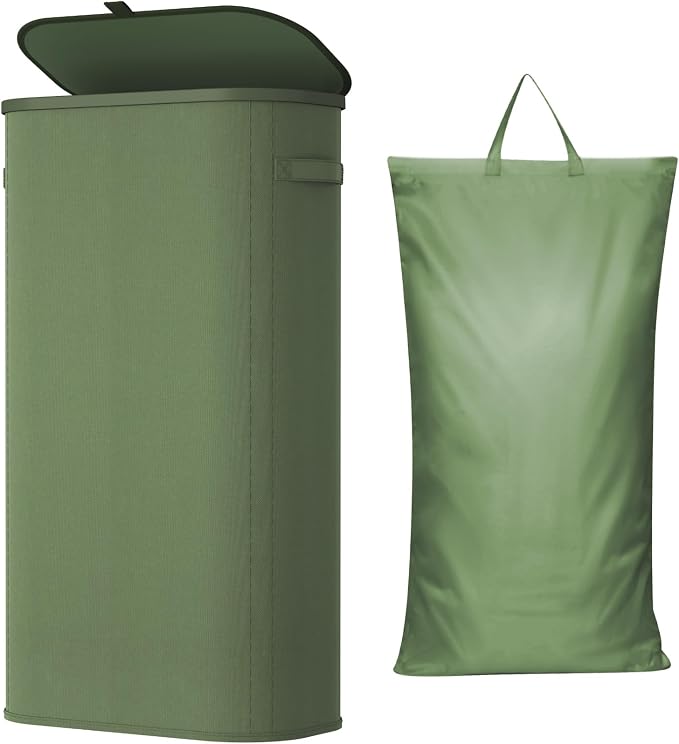 Lifewit 105L Large Laundry Basket with Lid, Laundry Hamper with Plastic Handles and Removable Bag, Foldable Tall Dirty Clothes Hampers for Laundry for Laundry Room, Bedroom, Bathroom, Dorm, Green by Lifewit