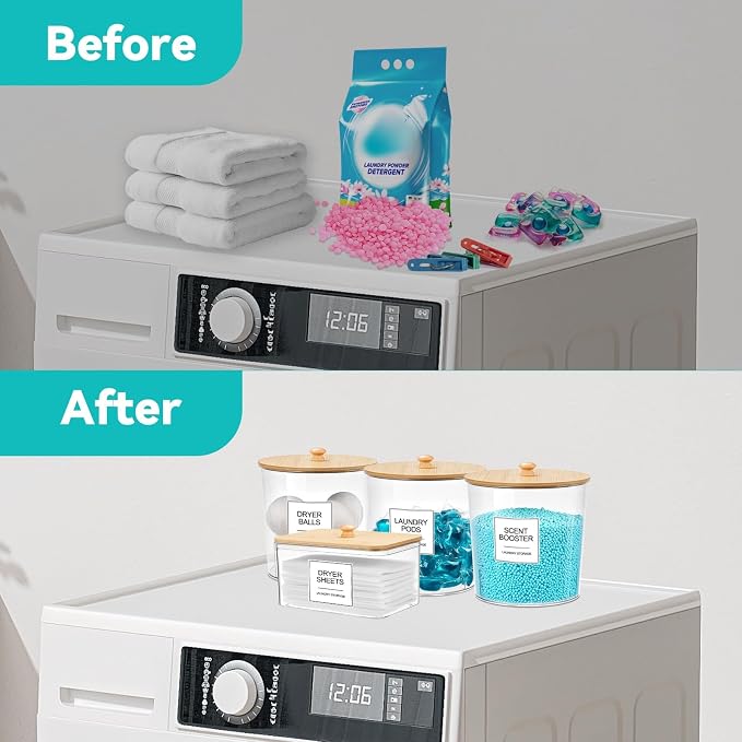 Laundry Pods Container & Dryer Sheet Holder, Laundry Room Organization and Storage Jars with Lids, Labels & Scoops for Powder Detergent Scent Booster - Image 6
