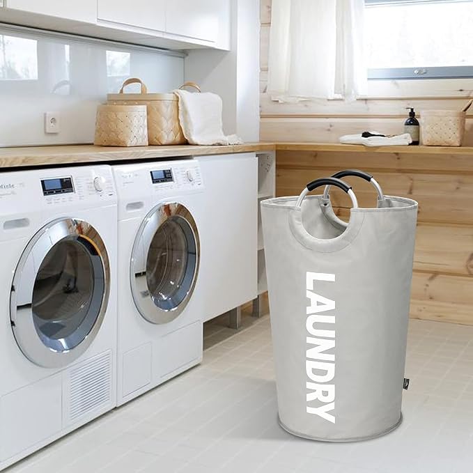 DOKEHOM 90L Large Laundry Basket Bag, Collapsible Tall Hamper, Grey - Image 7