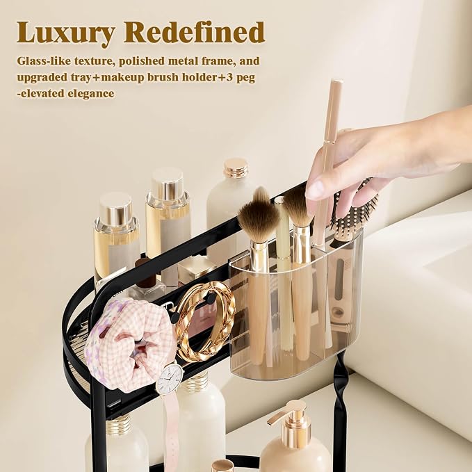 360 Rotating Makeup Vanity Organizer,Black 2-Tier Perfume Organizer - Image 3