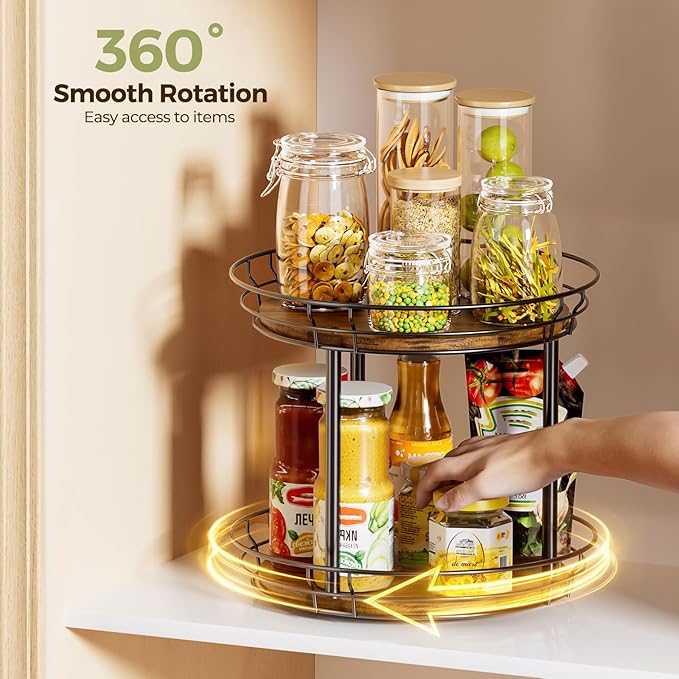 LAMU 2 Tier Lazy Susan Turntable Rotating Spice Rack Organizer for Cabinet - Image 3