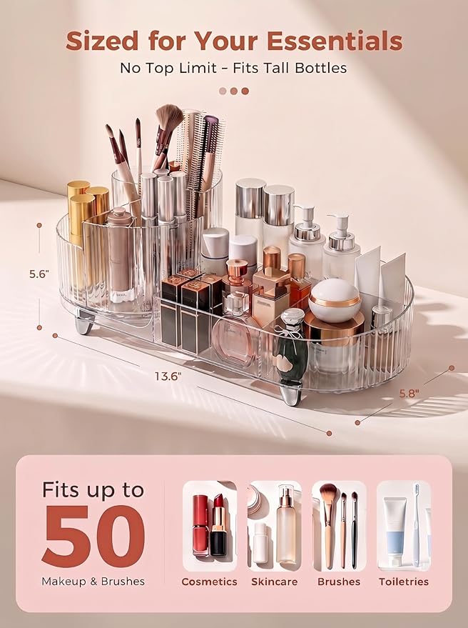 Booklov Rotating Makeup Organizer for Vanity Countertop, Clear - Image 2