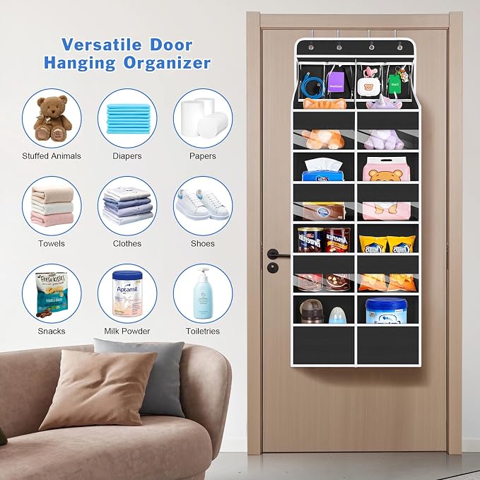 Univivi Upgraded Over the Door Organizer for Baby Nursery, Black, 5-Shelf - Image 9
