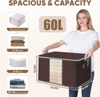 BALEINE 3 Pack Clothes Storage Bags, 16 Gallon Storage Containers with Reinforced Handle, Sturdy Zipper, Closet Organizer for Blanket, Comforter, Pillow, Bedding (Brown, 3 Pack) - Image 3