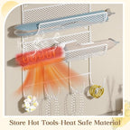 Wall-Mounted Hair Dryer Holder Styling Tool Organizer 4-Shelf Storage Wire Basket with Hook Heat Safe Rack for Hair-Straighteners,Curling Wands,Flat Iron,Cabinet Door Bathroom Kitchen White - Image 2