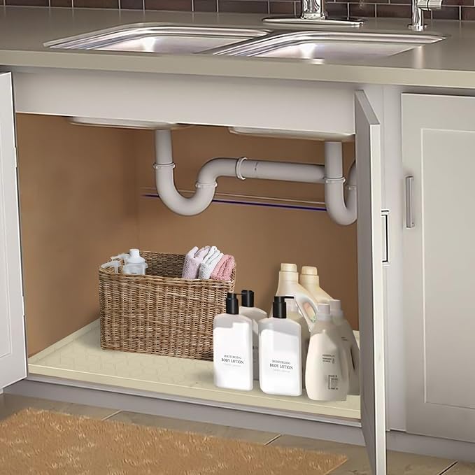 Under Sink Mat for Kitchen Silicone Waterproof Under Sink Liner, Flexible Sink Cabinet Organizer Tray with Drain Hole, Hold up to 3.3 Gallons Liquid, Easy to Clean - Image 3