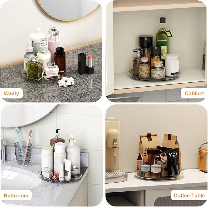 2 Pack Lazy Susan Organizer Turntable, Clear 9 Inch Rotating Organizer Tray for Cabinet Table Top, Round Non-Skid Refrigerator Lazy Susan, Kitchen Storage for Pantry Countertop Bathroom, Spice Rack - Image 7