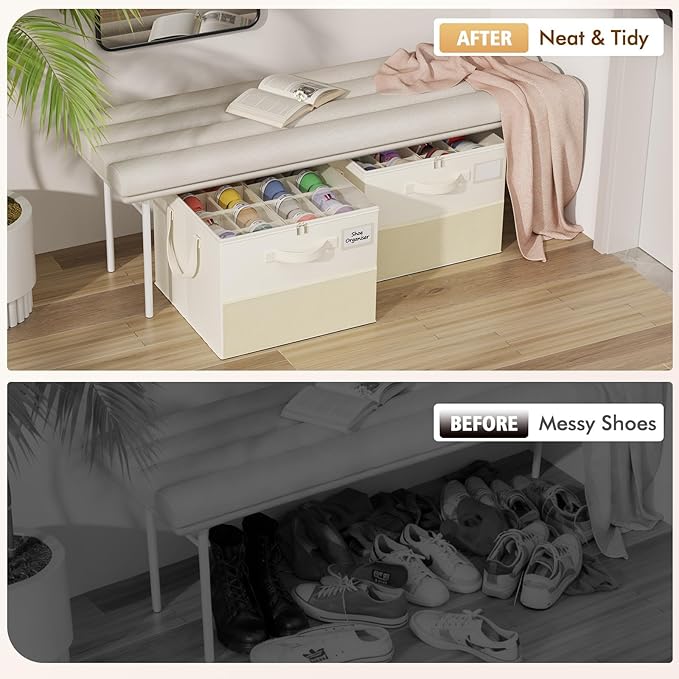 Plus Size 2 Pack Shoe Organizer for Closet, Foldable Shoe Storage Box | 16–24 Pair Shoe Storage for Sneakers, Boots & Heels with Adjustable Dividers, Clear Cover & Space Saving Closet Storage - Image 4