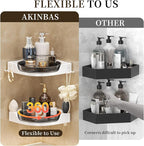 akinbas Corner Shower 2 Tier Caddy Lazy Susan Organizer 360 Rotating Corner Shelf Wall Mounted with No Drilling Shelves for Bathroom Dorm and Kitchen (Black) - Image 4