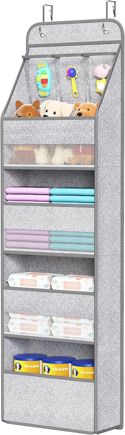 Univivi Over Door Hanging Organizer for Baby Nursery, Grey Pattern, 5-Shelf by Univivi