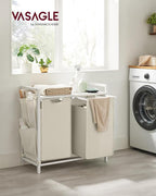 VASAGLE Laundry Hamper with Shelf, 2 Pull-Out Bags, 2 x 12.1 Gallons (46 L) - Image 2