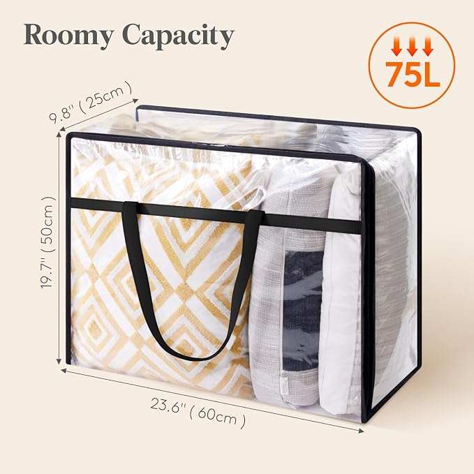 Lifewit 6 Pack Clear Clothes Storage Bags, 75L Plastic Blanket Storage Bag, Vinyl Foldable Moving Bags with Zipper, Closet Organizers and Storage Containers for Bedding, Duvet, Comforter - Image 4