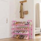 LANTEFUL 3 Tier Shoe Rack for Closet, Shoe Organizer with 5 Hooks, Long Shoe Shelf Storage for Shoe and Boot Stackable Free Standing Shoe Rack for Entryway, Garage, Small Spaces, Dorm, Pink - Image 2