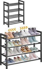 4-Tier Expandable Metal Shoe Rack for Closet & Entryway, Shoe Organizer | Shoe Storage • Adjustable Width • Holds 6–9 Pairs • Heavy-Duty Steel • Space-Saving Design • Tool-free • Easy Assembly by Detsuk