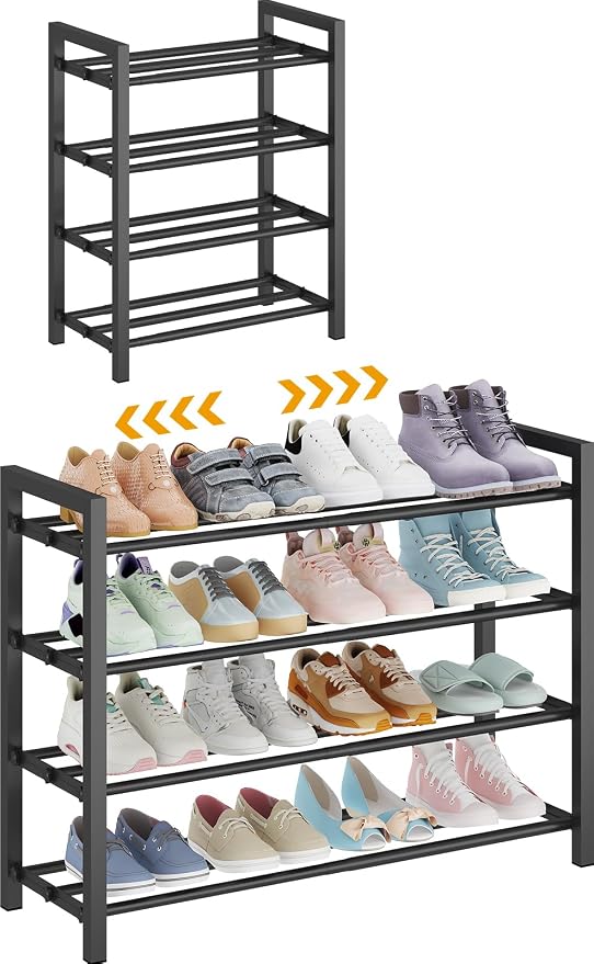 4-Tier Expandable Metal Shoe Rack for Closet & Entryway, Shoe Organizer | Shoe Storage • Adjustable Width • Holds 6–9 Pairs • Heavy-Duty Steel • Space-Saving Design • Tool-free • Easy Assembly by Detsuk