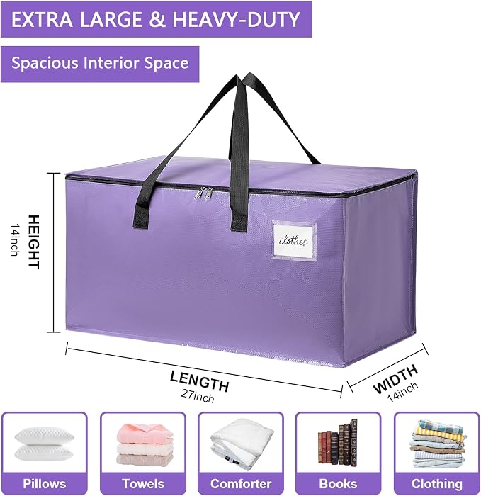 Moving Bags Heavy Duty Lavender Purple – Large Packing Bags for Moving, Extra Large Storage Totes with Zippers and Handles - Image 2