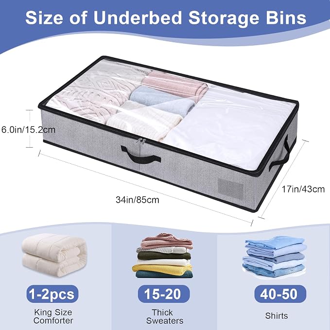 2 Pack Large Under Bed Storage Containers, Ultra-thick Fabric Underbed Bins - Image 4
