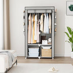 Portable Closet for Hanging Clothes, Portable Wardrobe Closet with Cover, 4 Storage Shelves, 2 Hanging Rods and 8 Side Pockets, Easy Assembly and Sturdy Free Standing Closet for Bedroom, Grey - Image 2