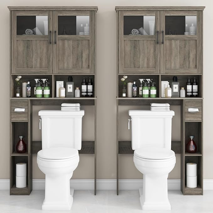 Vabches Over The Toilet Storage Cabinet with Doors & Paper Holder, Grey - Image 5
