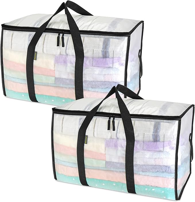 BALEINE 2-Pack Oversized Moving Bags with Reinforced Handles, Heavy-Duty Storage Tote for Clothes, Moving Supplies (Clear, 2-Pack) - Image 8