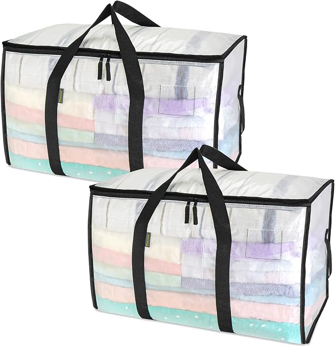BALEINE 2-Pack Oversized Moving Bags with Reinforced Handles, Heavy-Duty Storage Tote for Clothes, Moving Supplies (Clear, 2-Pack) by BALEINE