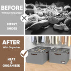 OIAHOMY 2 Pack Shoe Organizer for Closet, Large Foldable Shoe Storage Bins with Dividers and Reinforced Handles, Each Clear Cover Sneaker Box Fits Up to 24 Pairs for Entryway and Bedroom, Grey - Image 7
