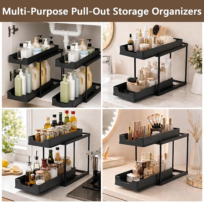 Under Sink Organizer for Bathroom & Kitchen, Large Capacity 2-Layer Sliding - Image 5