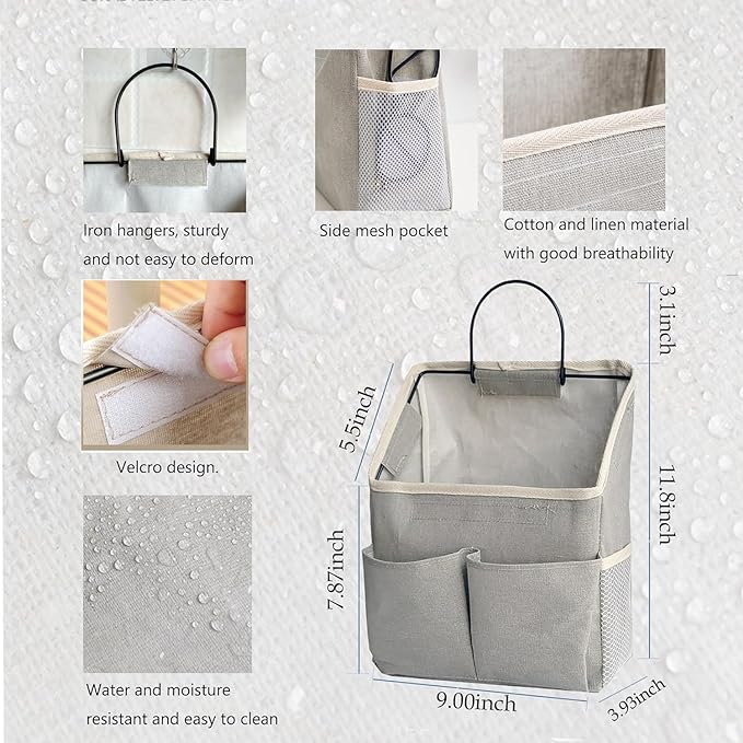 Wall Hanging Storage Bag,Wall Hanging Organizer bags with Pockets, Wall organizer Storage for Dormitory Bathroom Bedroom Kitchen (Grey1) - Image 2