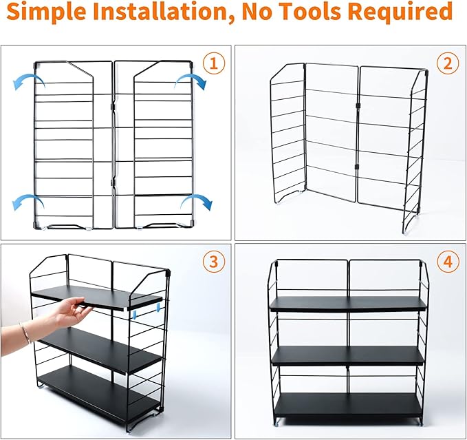 BOIVSHI Bathroom Countertop Organizer, 3-Tier Bathroom Counter Organizer, 8-Levels Height Adjustable, Bathroom Organizer for Kitchen, Pantry, Livingroom, Offices Storage, Metal Black - Image 6