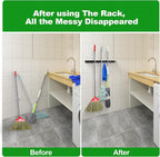 voze 3 Racks and 4 Hooks Mop and Broom Holder Wall Mount, Self Adhesive Heavy Duty Broom Organizer Storage Tool Racks for Kitchen Garden Laundry Garage - Image 3