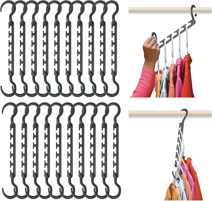 Wonder Hanger Max 20-Pack Space-Saving Hangers, 360° Hook, Grey | Space-saving cascading hangers with reinforced 360° swivel hooks maximize closet storage; 20-pack arrives fully assembled by WONDERHANGER