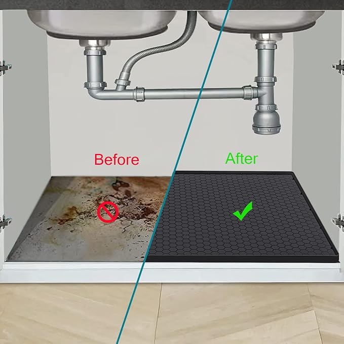 Under Sink Mat 28 x 19 for Kitchen Waterproof, Silicone Under Sink Liner, Bathroom Kitchen Cabinet Protector Mat, Easy to Clean Cabinet Mat Organizers and Storage, Black - Image 3