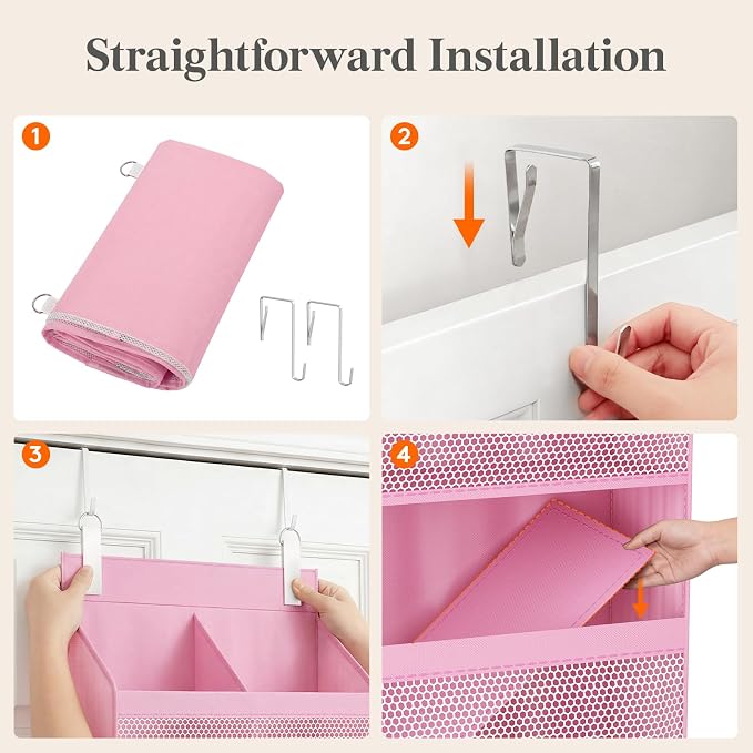 Lifewit 4 Tier Over the Door Organizer, Diaper Hanging Storage, Pink - Image 8