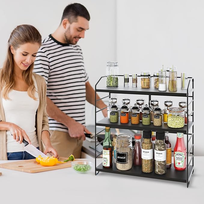 BOIVSHI Bathroom Countertop Organizer, 3-Tier Bathroom Counter Organizer, 8-Levels Height Adjustable, Bathroom Organizer for Kitchen, Pantry, Livingroom, Offices Storage, Metal Black - Image 9