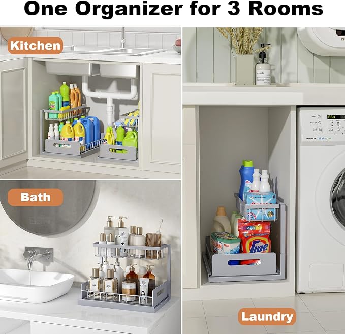 REALINN Under Sink Organizer, Pull Out Cabinet Organizer 2 Tier - Image 7