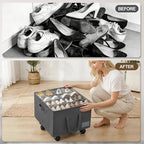 2 Pack Large Shoe Organizer for Closet, 32 Pairs Shoe Storage Box Grey - Image 7