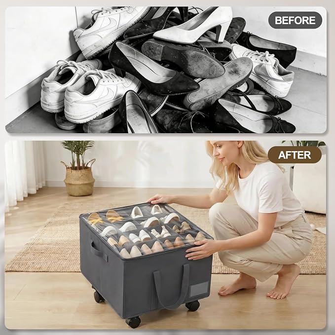 2 Pack Large Shoe Organizer for Closet, 32 Pairs Shoe Storage Box Grey - Image 7