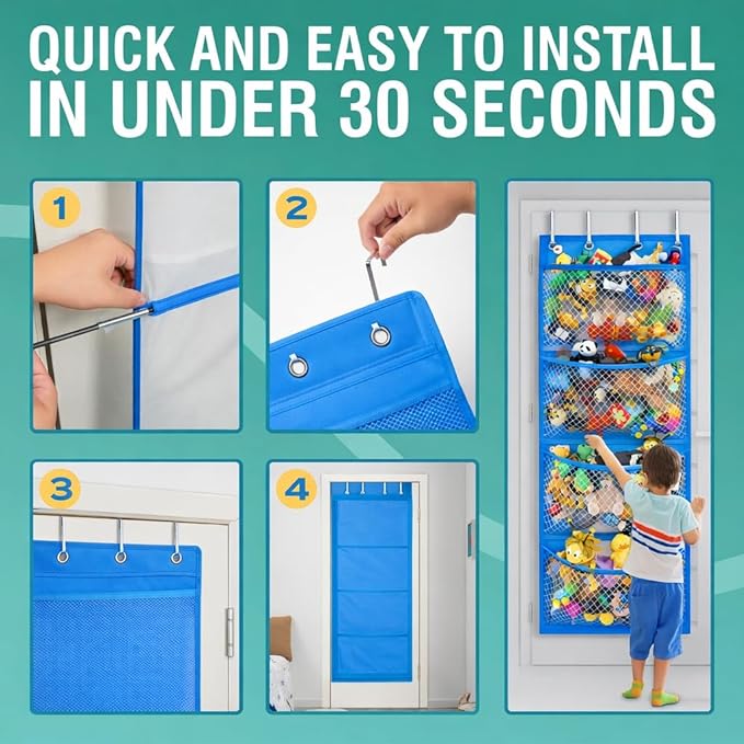 Honeyera Storage for Stuffed Animal - Over Door Organizer for Stuffies, Baby Accessories, and Toy Plush/Easy Installation with Breathable Hanging Pockets - Image 2