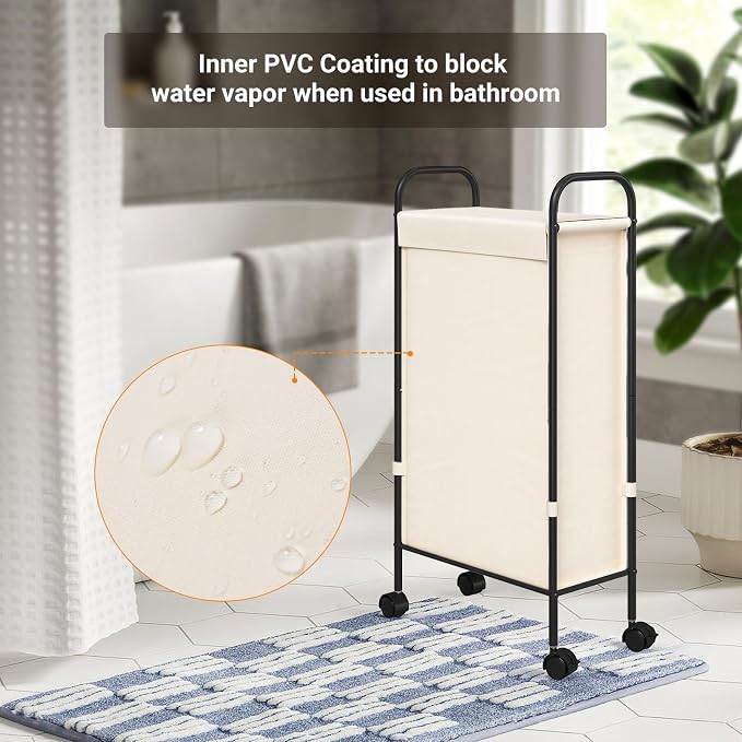 ELYKEN Slim Laundry Hamper with Lid & Wheels, 50L Rolling Laundry Basket - Image 7