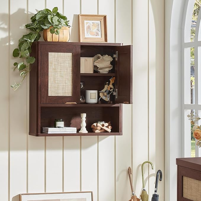 LEYAOYAO Rattan Bathroom Wall Storage Cabinet, Boho Medicine Cabinet - Image 5