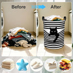 Black White Cat Laundry Basket Foldable Laundry Hamper With Handles Clothes Storage Bucket Organizer Laundry Bag For Bedroom Bathroom Laundry Storage 19.6 x 15.7 - Image 4