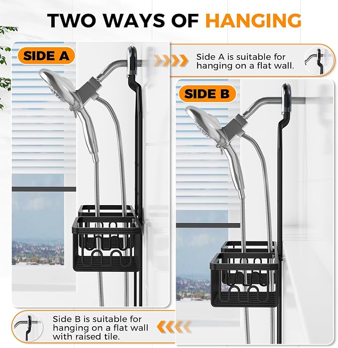 Adjustable Aluminum Shower Caddy Hanging for Handheld Showerhead, Black - Image 9